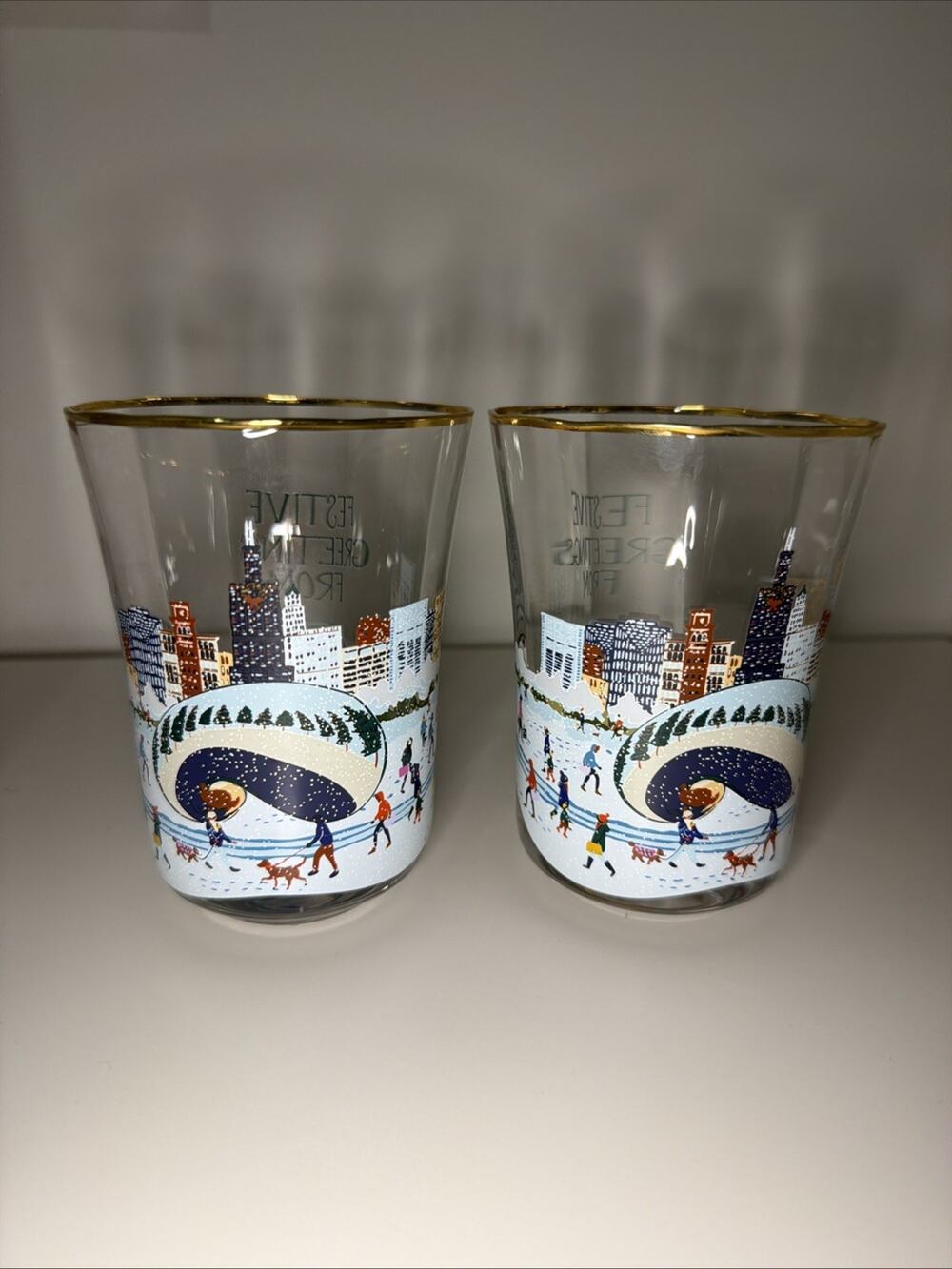 Anthropologie Holiday in the City -CHICAGO Juice Glass -15 Oz - Set Of 2